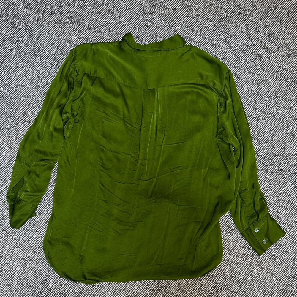 Zara Olive Button Down Satin Shirt - Picture 5 of 5